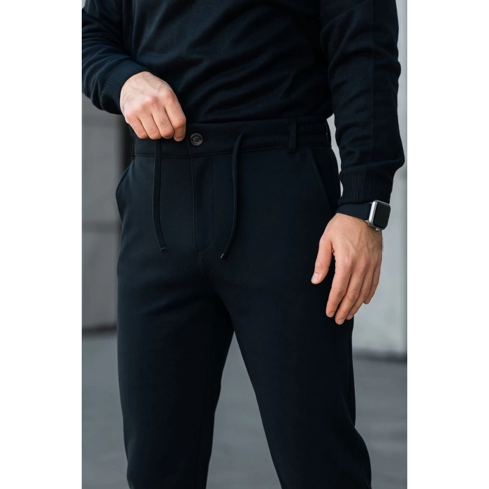 Erkek Diagonel Mikro dokulu Cepli Pantolon - Siyah