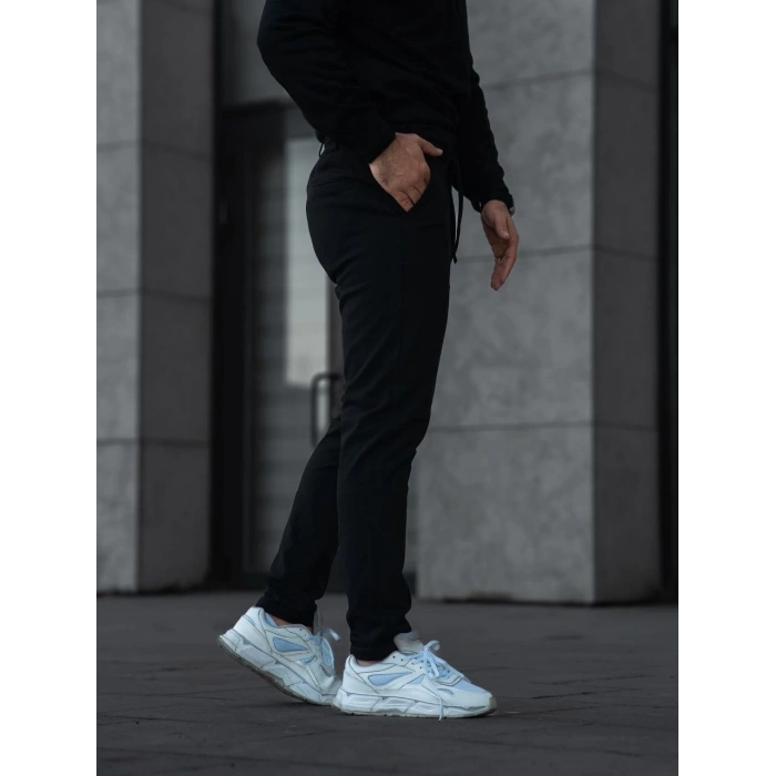 Erkek Diagonel Mikro dokulu Cepli Pantolon - Siyah