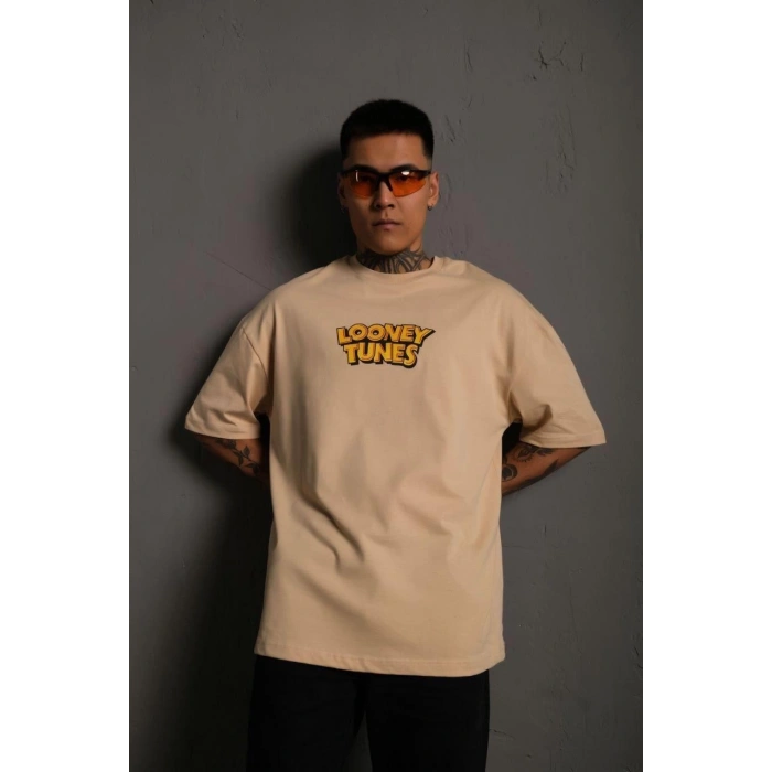 Erkek Dijital Baskılı T-Shirt - Bej