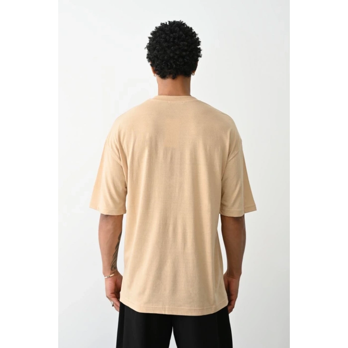 Erkek Düz Basic Bisiklet Yaka Kısa kol T-Shirt - Bej