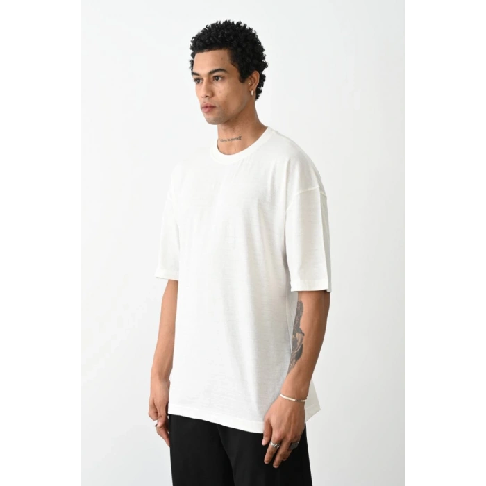 Erkek Düz Basic Bisiklet Yaka Kısa kol  T-Shirt - Beyaz