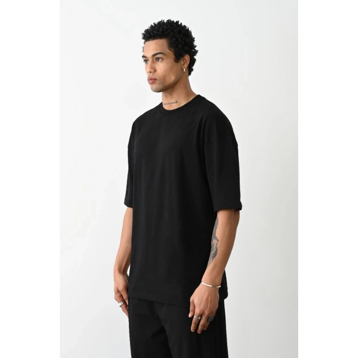 Erkek Düz Basic Bisiklet Yaka Kısa kol T-Shirt - Siyah