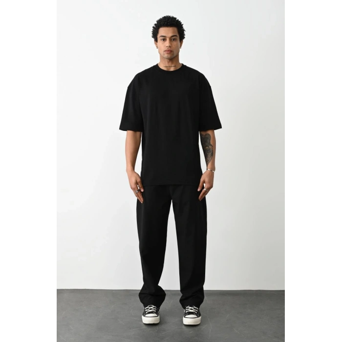 Erkek Düz Basic Bisiklet Yaka Kısa kol T-Shirt - Siyah