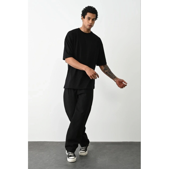 Erkek Düz Basic Bisiklet Yaka Kısa kol T-Shirt - Siyah