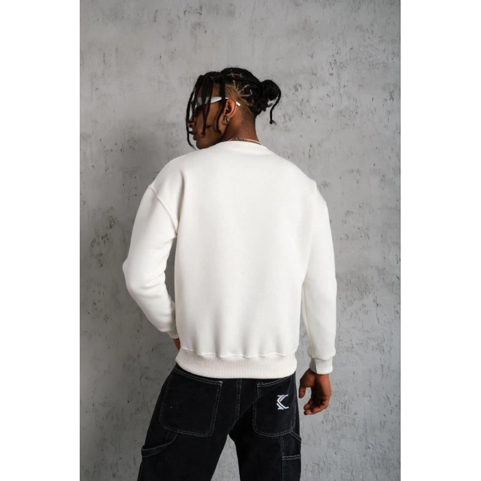 Erkek Düz Bisiklet Yaka Sweat - Beyaz