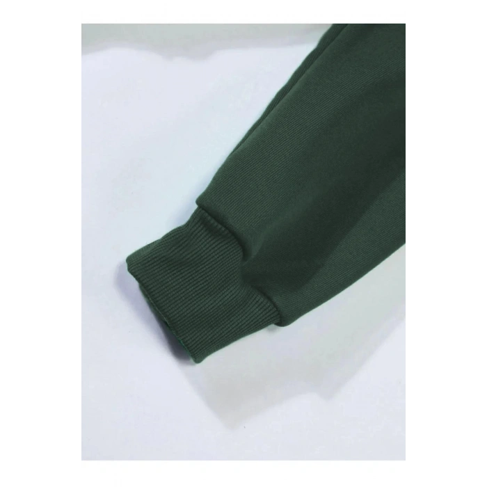 Erkek Düz Kapüşonlu Sweat - Koyu Yeşil