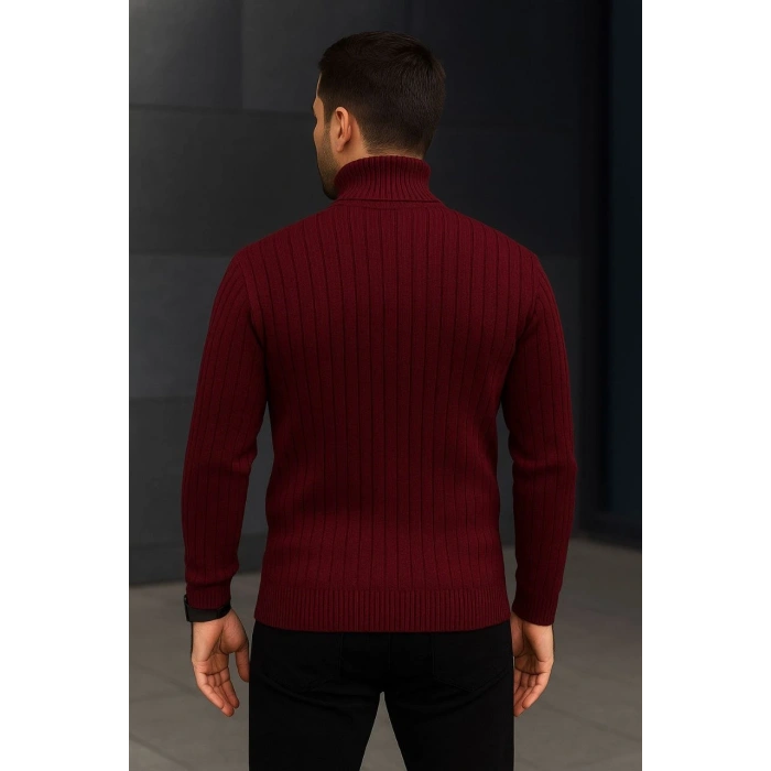 Erkek Fitilli Triko Kazak 3lÜ Set Beyaz Bordo Siyah Regular Balıkcı Yaka Tam Boğazlı Triko Seti Modeli Kazak