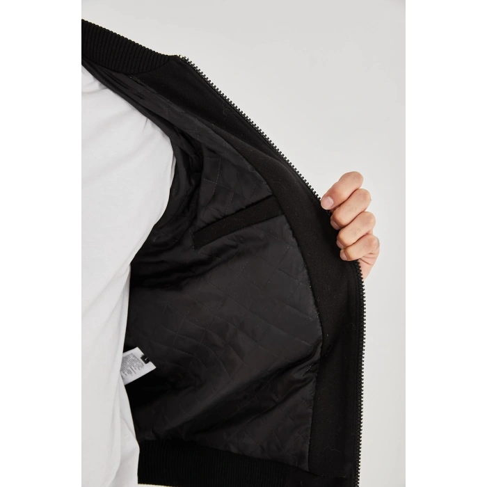 Erkek İçten Elyaf ve Astarlı Kolları Suni Deri Ceket - Kahverengi