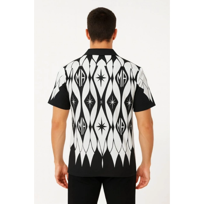 Erkek İki İplik Kumaş Dijital Baskılı Gömlek - Siyah