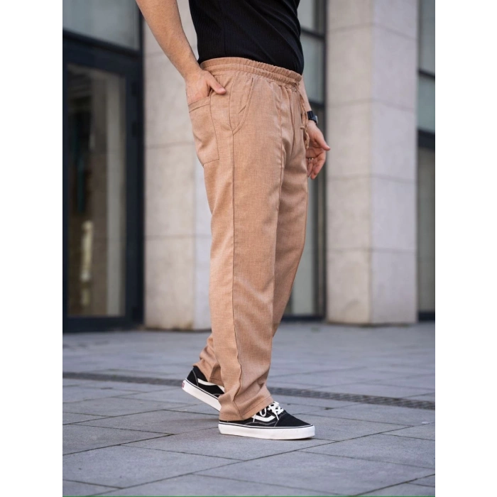 Erkek Keten Cepli Çıma Dikişli jogger Buggy Pantalon Rahat kalıp - Kahverengi