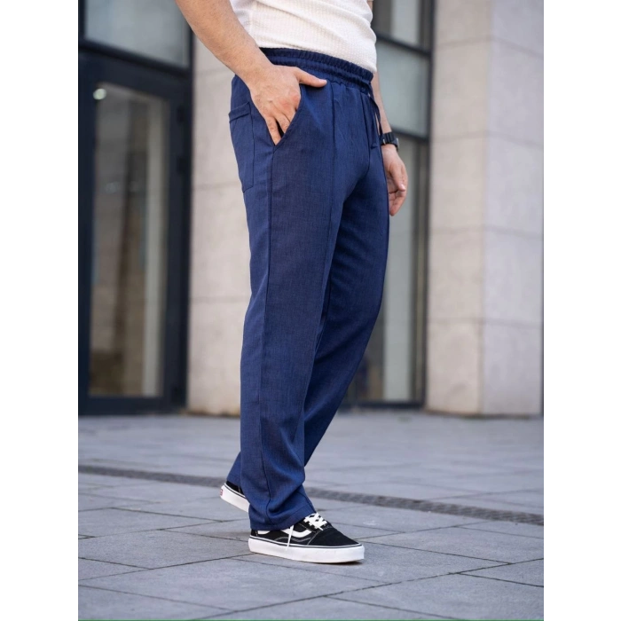Erkek Keten Cepli Çıma Dikişli jogger Buggy Pantalon Rahat kalıp - Lacivert