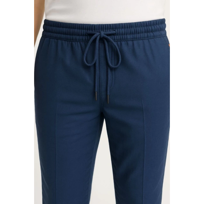 Erkek Keten Pantolon – Cepli, Beli Lastikli ve Bağcıklı, Nefes Alan Rahat Kalıp, Yazlık ve Baharlık Günlük Giyim, Şık & Konforlu Boru Paça Model - Lacivert