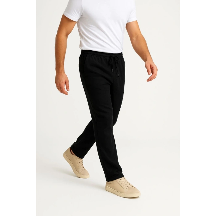 Erkek Keten Pantolon – Cepli, Beli Lastikli ve Bağcıklı, Nefes Alan Rahat Kalıp, Yazlık ve Baharlık Günlük Giyim, Şık & Konforlu Boru Paça Model - Siyah