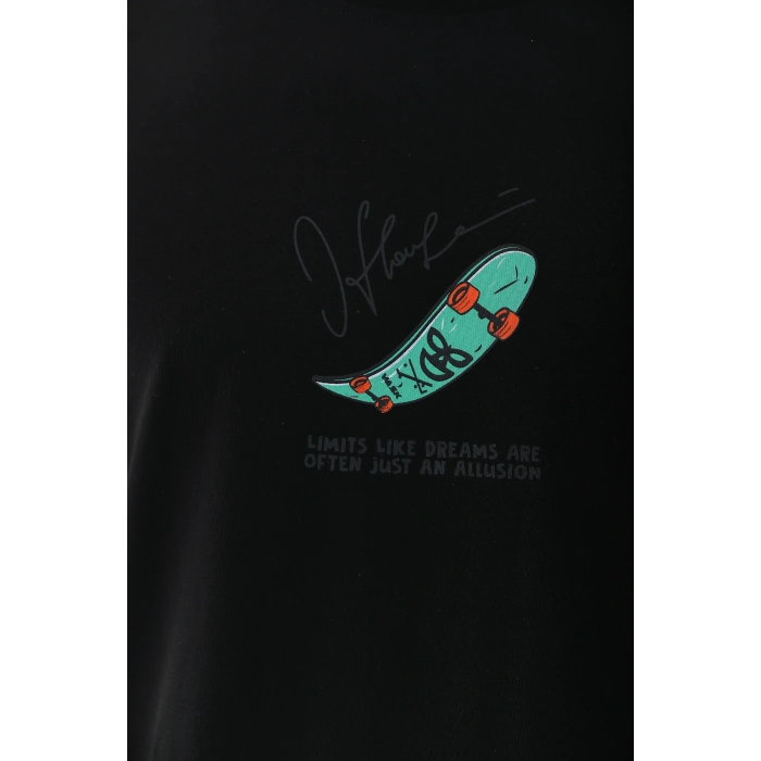 Erkek Kısa Kol Baskılı Bisiklet Yaka T-Shirt - Siyah