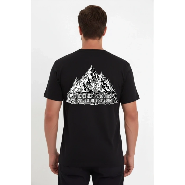 Erkek Nihilist Penguen Temalı Oversize Bisiklet Yaka Tişört - Siyah