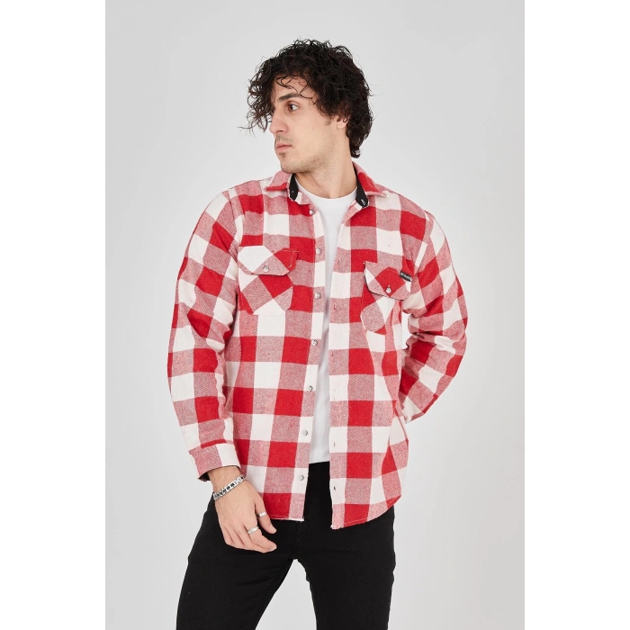 Erkek Oduncu Gömlek – Uzun Kollu, Şardonlu Kumaş, Kareli Desen, Regular Fit, Manşetli, Çift Cepli, Rahat Günlük Bahar & Kış Stil - Pembe