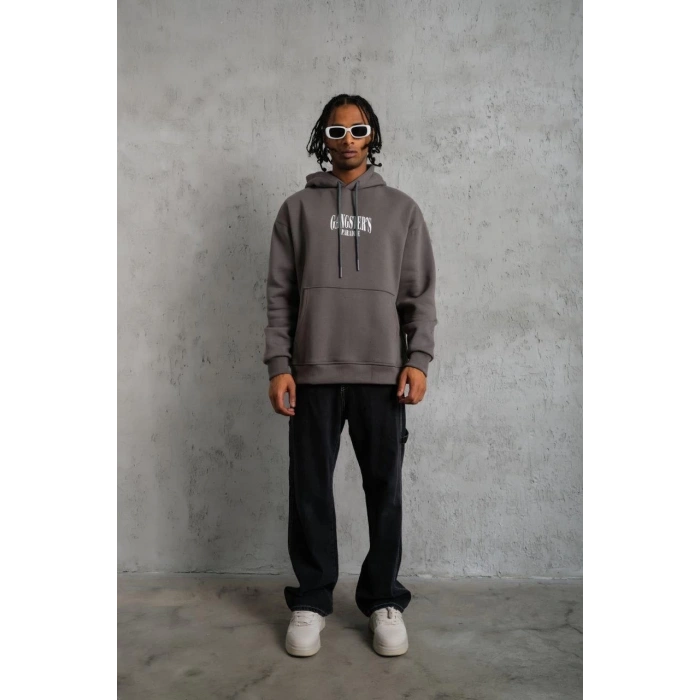 Erkek Paradise Baskılı Kapüşonlu Sweat - Gri