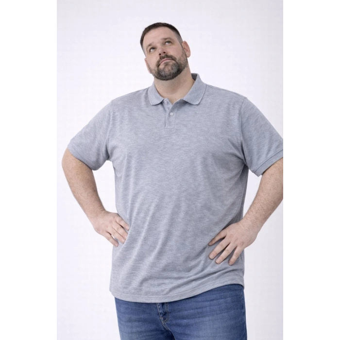 Erkek Pike Kumaş Düğmeli Yaka Battal Büyük Beden Günlük Kısa kol Tişört T-shirt - Gri