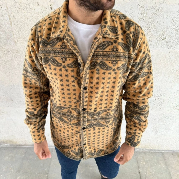 Erkek Polar Fermuarlı Sweatshirt – Kapüşonsuz, Cepli, Yumuşak Dokulu, Oversize Rahat Kalıp, Kışlık Sıcak Tutan Fermuarlı Üst - Sarı