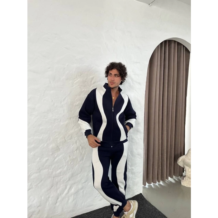 Erkek Premium Parçalı Eşofman Takım - Dik Yaka Fermuarlı Sweatshirt, - Siyah