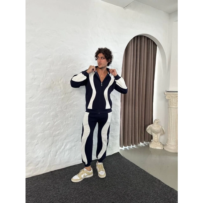 Erkek Premium Parçalı Eşofman Takım - Dik Yaka Fermuarlı Sweatshirt, - Siyah