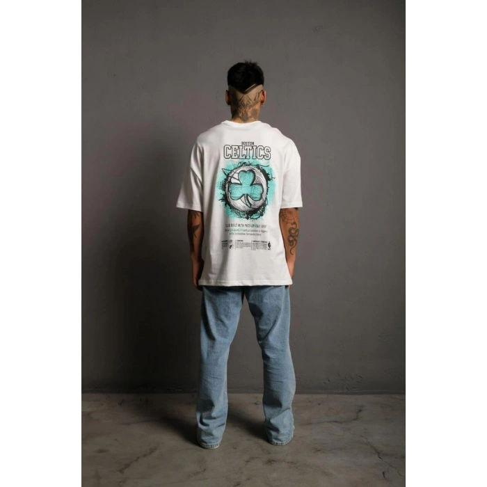 Erkek Sırt Baskılı T-shirt - Beyaz