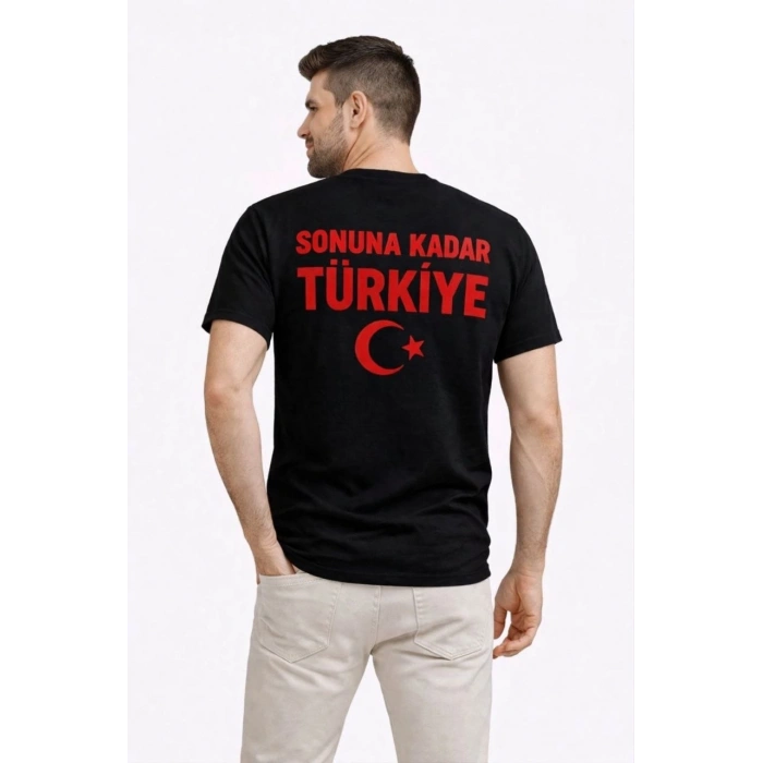 Erkek TÜRKİYE Ay Yıldız Baskılı Taraftar Forma T-Shirt - Siyah