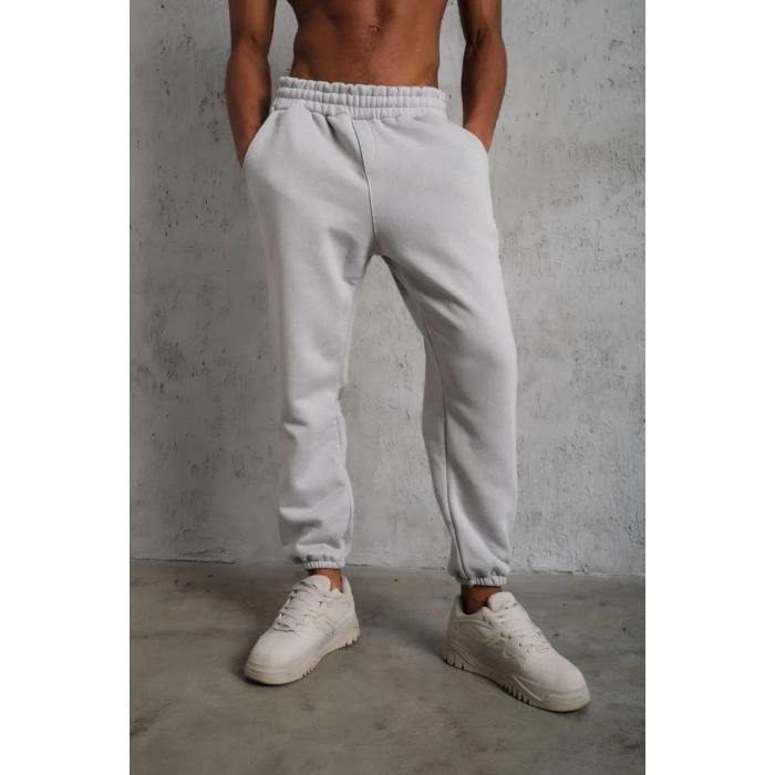 Erkek Üç İplik Alt Eşofman Lastikli - Gri