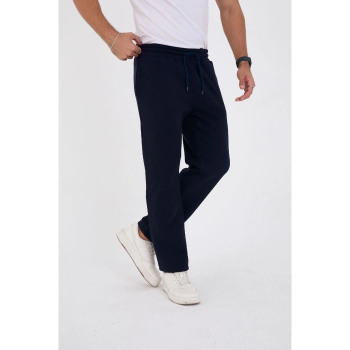 Erkek Üç İplik Basic Eşofman Boru Paça İpli Pantolon - Lacivert