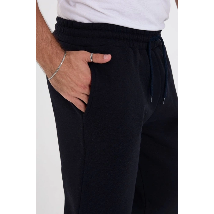 Erkek Üç İplik Basic Eşofman Boru Paça İpli Pantolon - Lacivert