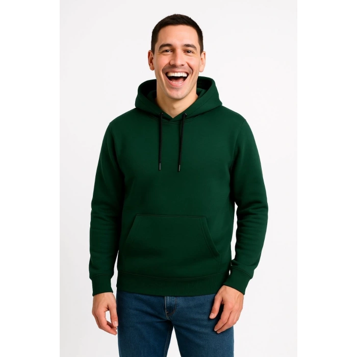 Erkek Üç İplik Kapüşonlu Kanguru Cepli SweatShirt hoodie - Haki