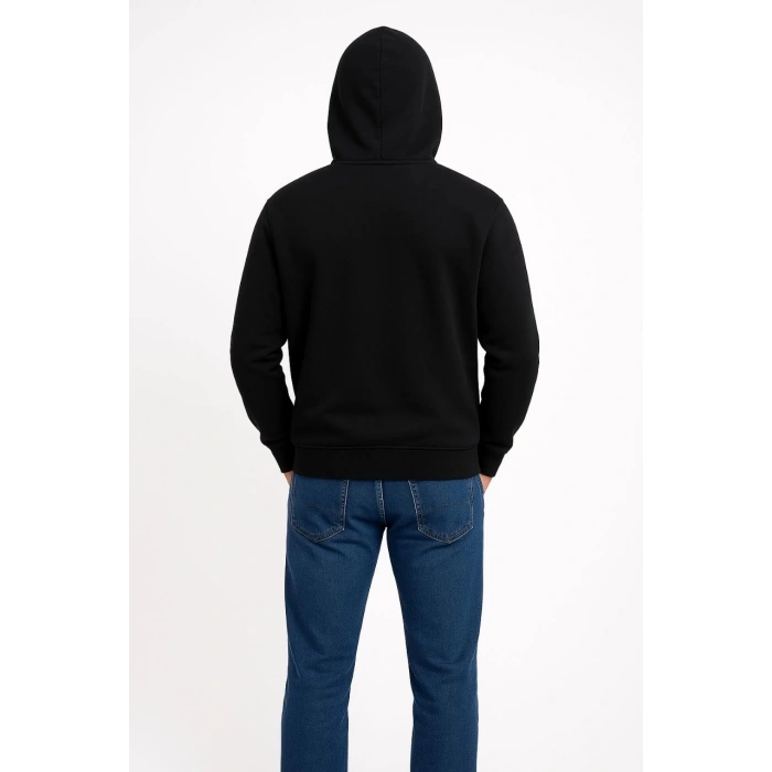 Erkek Üç İplik Kapüşonlu Kanguru Cepli SweatShirt hoodie - Siyah