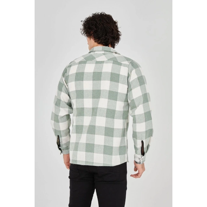 Erkek Uzun Kollu Oduncu Gömlek - Mint yeşili