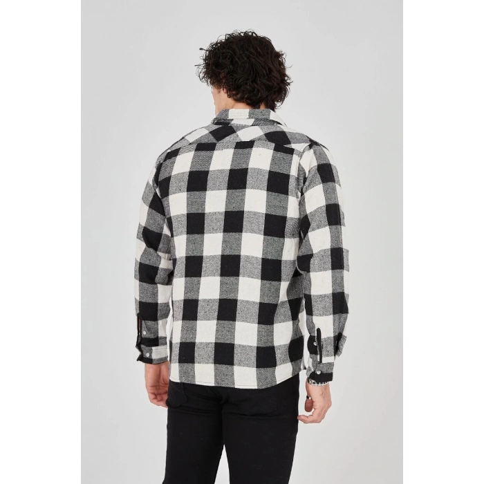 Erkek Oduncu Gömlek – Uzun Kollu, Şardonlu Kumaş, Kareli Desen, Regular Fit, Manşetli, Çift Cepli, Rahat Günlük Bahar & Kış Stil - Siyah