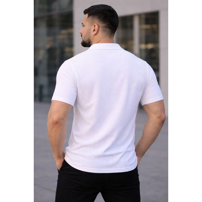 Erkek Waffle Dokuma Açık Yakalı Düğmeli Regular Kalıp 2’li Gömlek Seti - Siyah & Beyaz