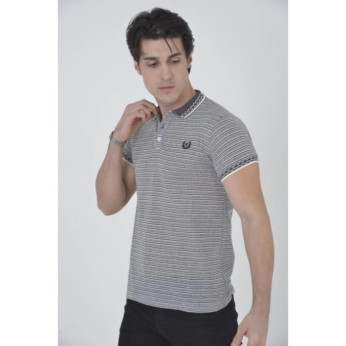 Erkek Yakalı Slim Fit Dokuma T-Shirt - Beyaz