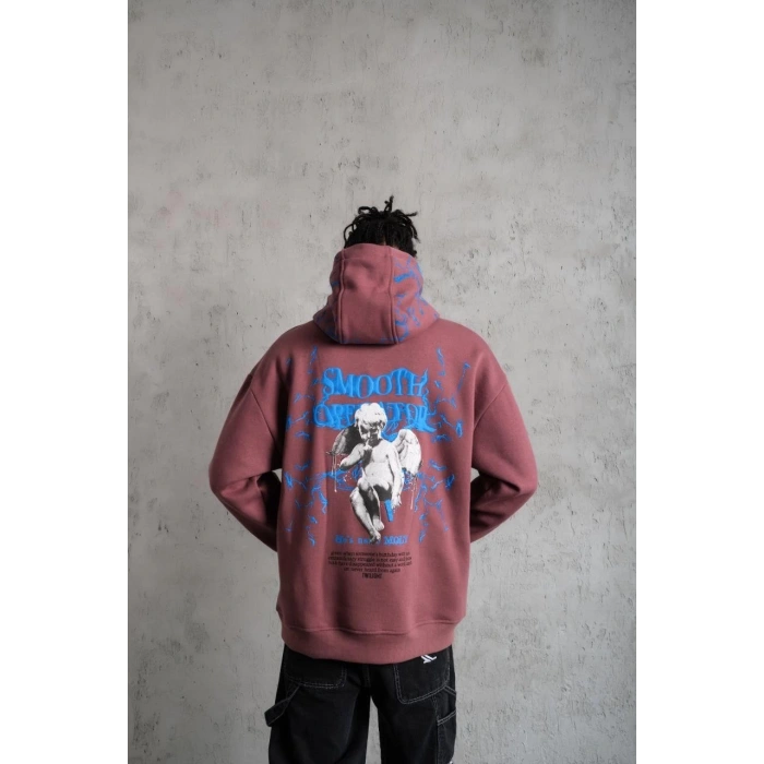 Erkek Yıldırım Baskılı Kapşonlu Sweat - Gül Kurusu