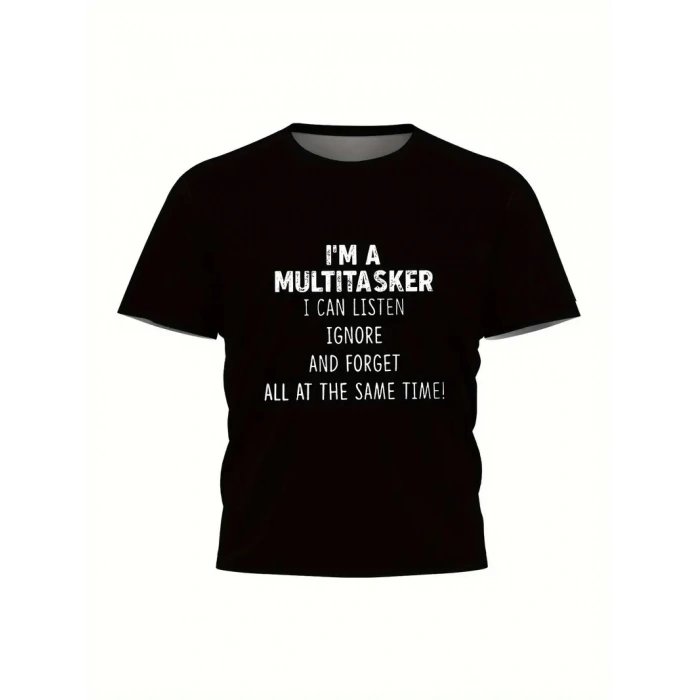 Erkekler İçin Tişörtler, Komik Multitasker Baskılı Tişört, Yaz İlkbahar Sonbahar İçin Günlük Kısa Kollu Oversize Tişört, Hediye Olarak Üstler - Siyah