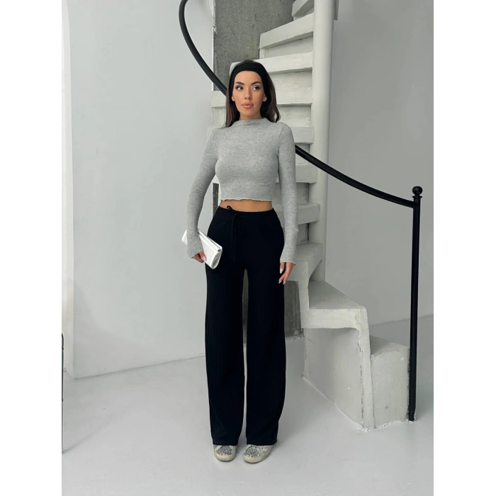 Fitilli şardonlu pantolon siyah a4058