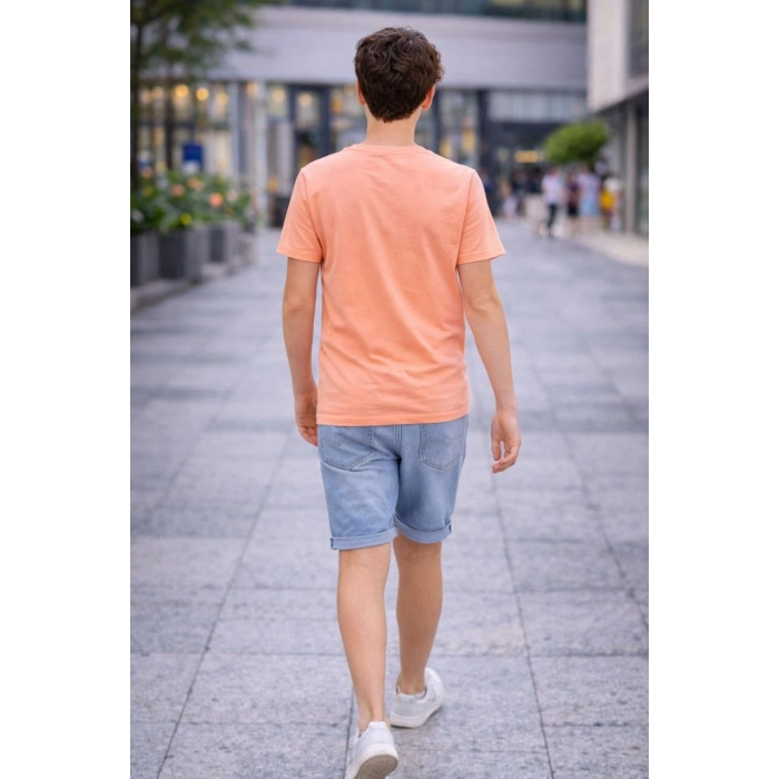 Genç Erkek Çocuk V Yaka Tişört Model - Toz Pembe