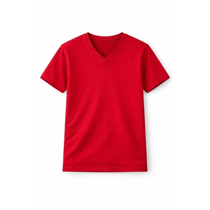 Genç Kız Çocuk V Yaka Tişört Model - Kırmızı