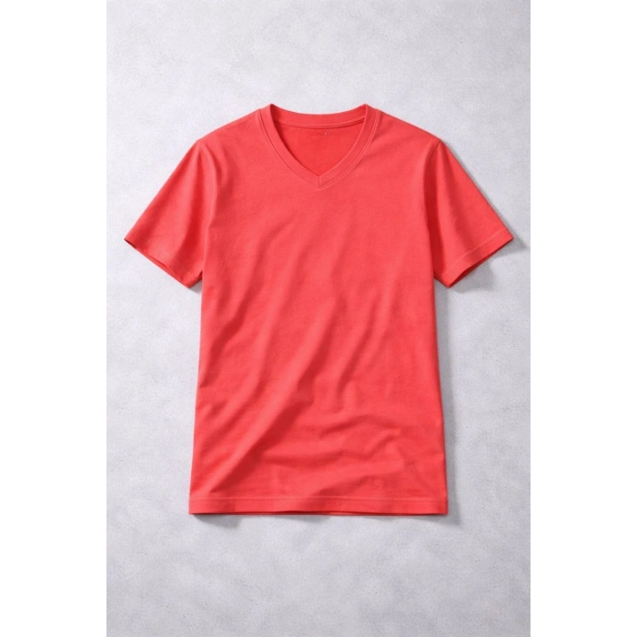 Genç Kız Çocuk V Yaka Tişört Model - Nar Çiçeği