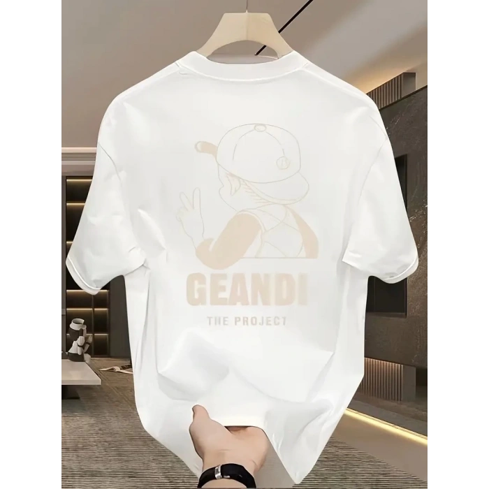 Geniş Kesim Pamuklu Tişört - GANDHI The Project Baskılı, Beyaz, Rahat Kesim, Kısa Kollu, Günlük Kıyafet, Her Gün Giyilebilecek Tişört- Beyaz