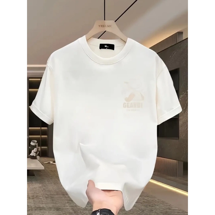 Geniş Kesim Pamuklu Tişört - GANDHI The Project Baskılı, Beyaz, Rahat Kesim, Kısa Kollu, Günlük Kıyafet, Her Gün Giyilebilecek Tişört- Beyaz