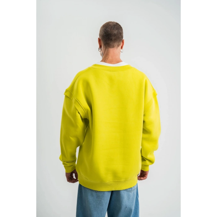 Geniş V yaka Kol Ribana Detaylı SweatShirt - Sarı