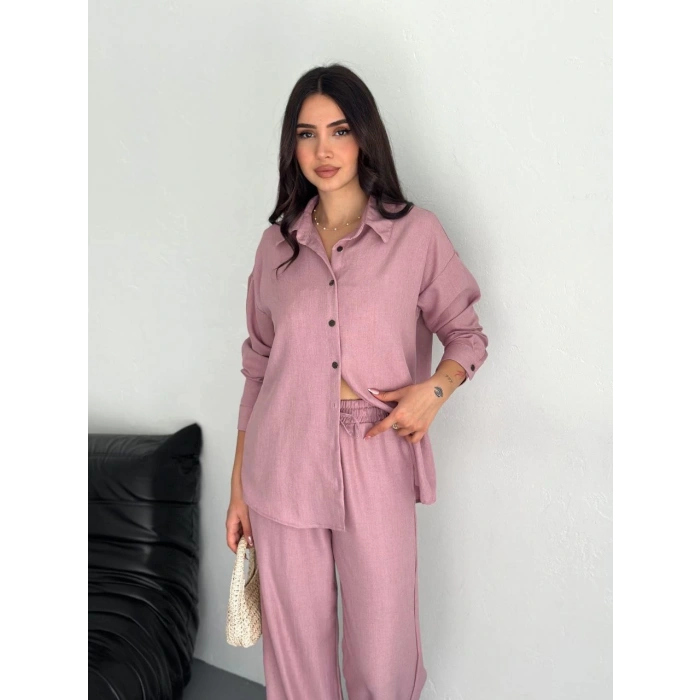 Gömlek Pantolon ikili Takım - Toz Pembe