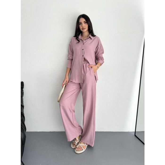 Gömlek Pantolon ikili Takım - Toz Pembe