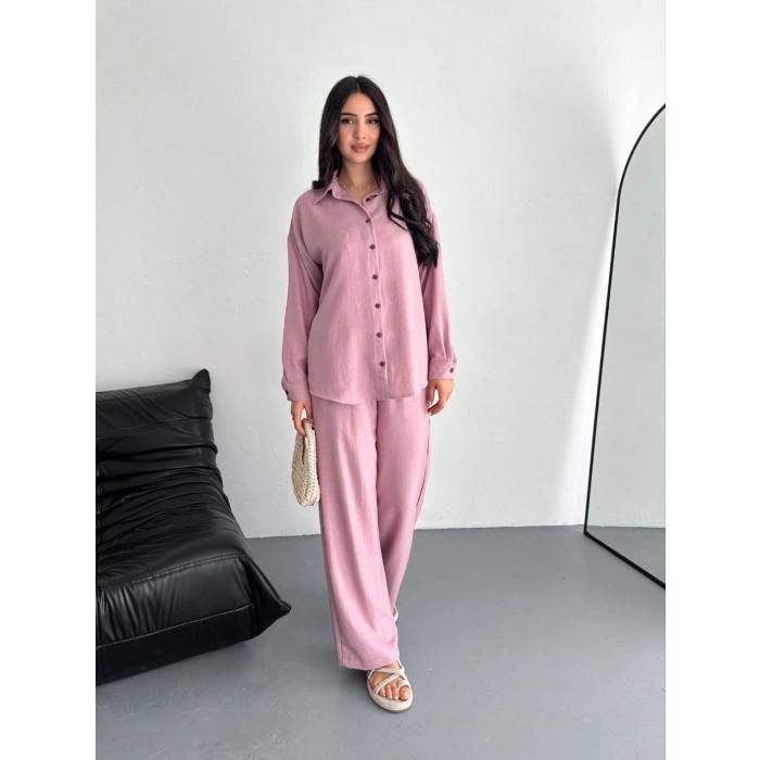 Gömlek Pantolon ikili Takım - Toz Pembe
