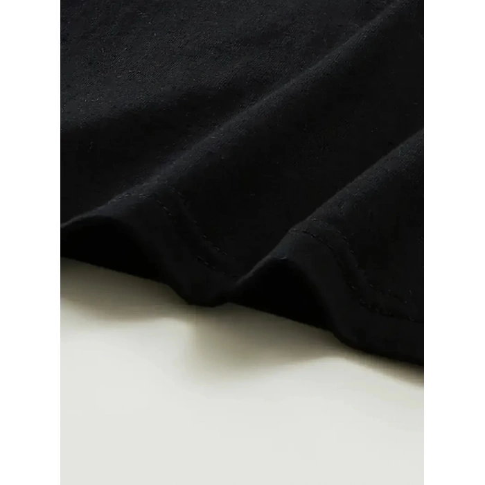 [Günlük T-Shirt] Hafif Kadın Günlük T-Shirt | Bol Kesim, Kısa Kollu, Yuvarlak Yaka, Eğlenceli Karikatür Ayı ve Umrumda Değil Baskı - Günlük Stil, İlkbahar/Yaz- Siyah