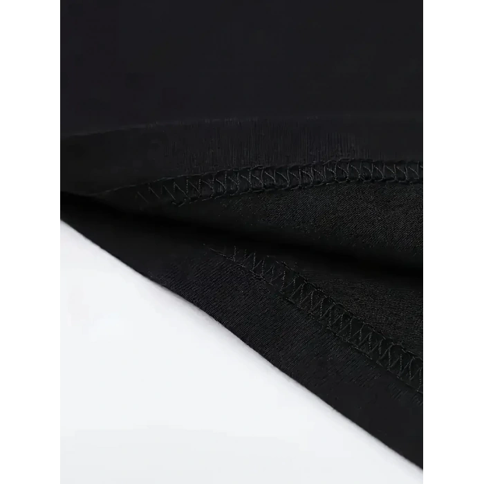 [Günlük T-Shirt] Hafif Kadın Günlük T-Shirt | Bol Kesim, Kısa Kollu, Yuvarlak Yaka, Eğlenceli Karikatür Ayı ve Umrumda Değil Baskı - Günlük Stil, İlkbahar/Yaz- Siyah